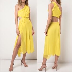 Cinq a Sept Corrine One Shoulder Ruffle Silk Dress